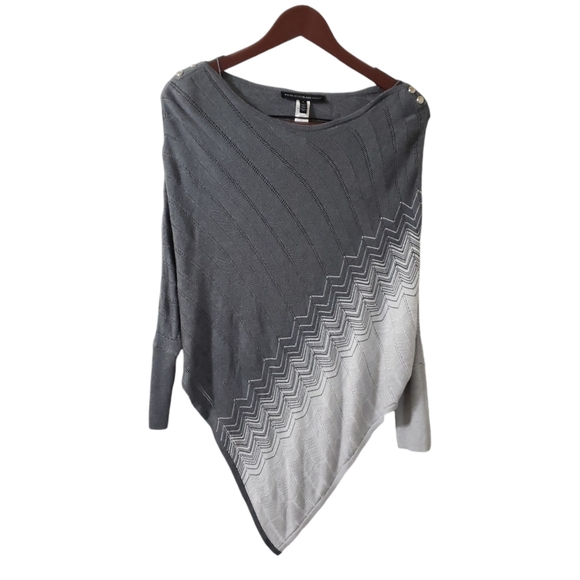 White House Black Market Sweaters - White House Black Market Asymmetric Grey/White Chevron Poncho Sweater Small